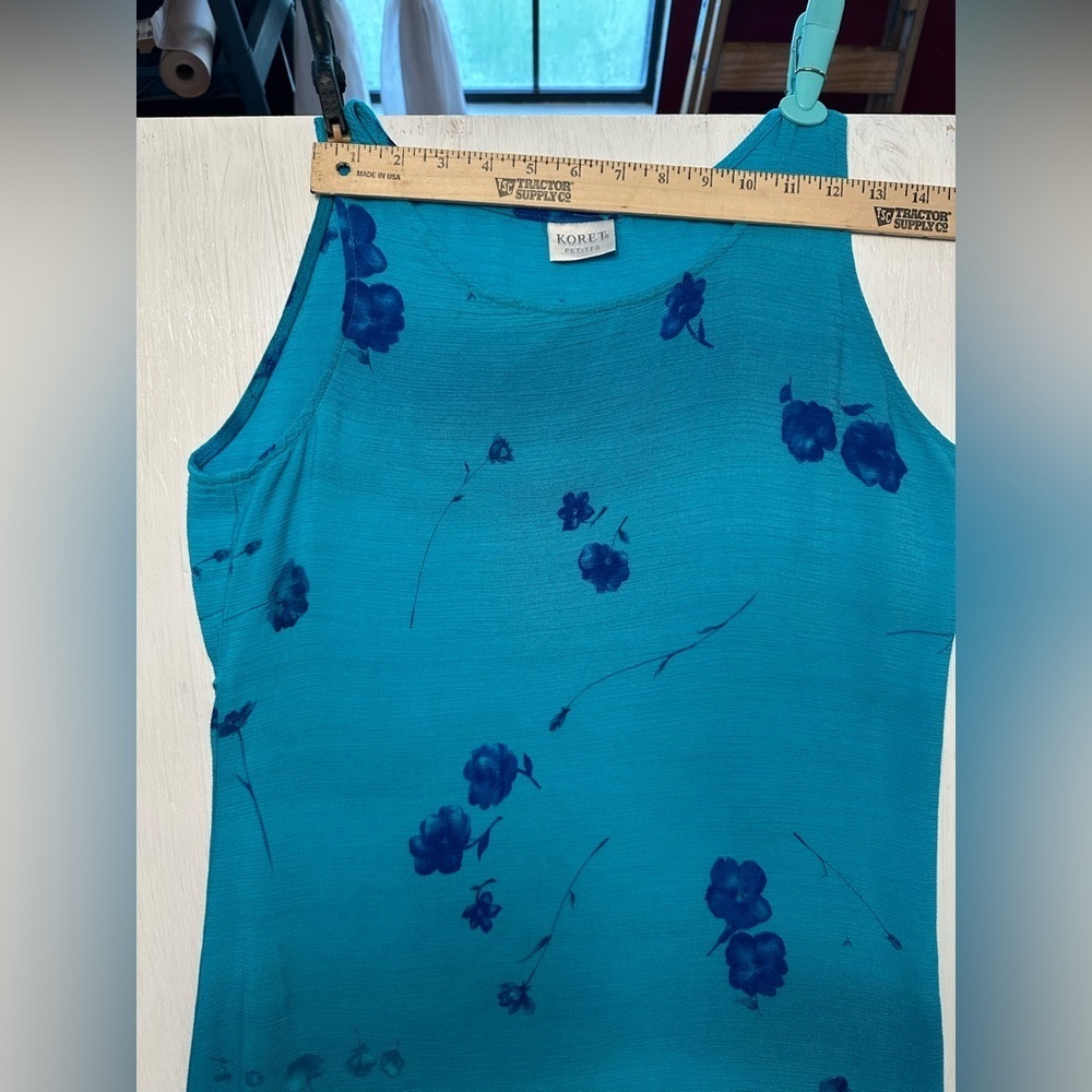 Vintage Koret Petites Sleeveless Floral Maxi Dress Blue Teal Summer Resort M - Picture 3 of 7